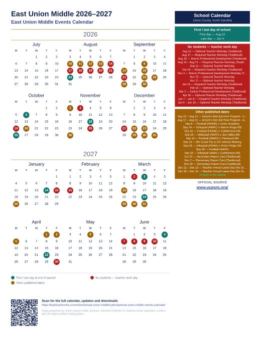 East Union Middle Events Calendar preview