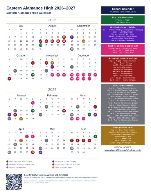 Eastern Alamance High Calendar preview