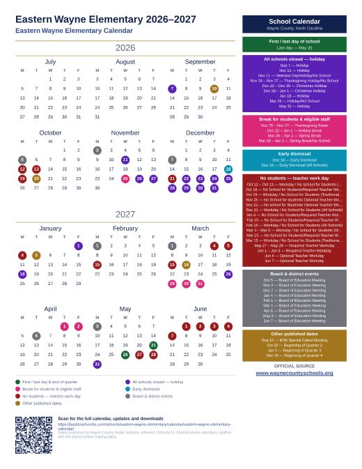 Eastern Wayne Elementary Calendar preview