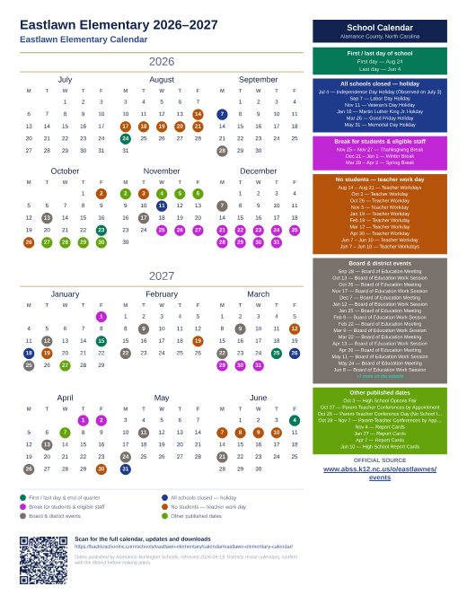 Eastlawn Elementary Calendar preview