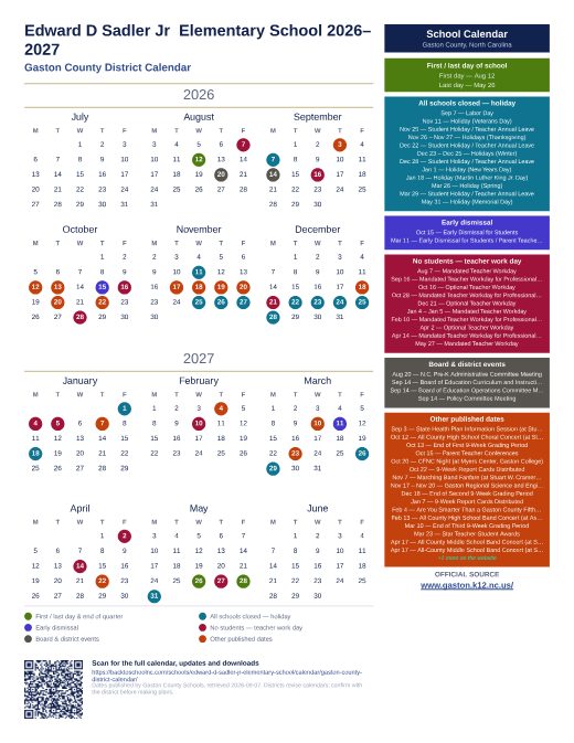 Gaston County District Calendar preview