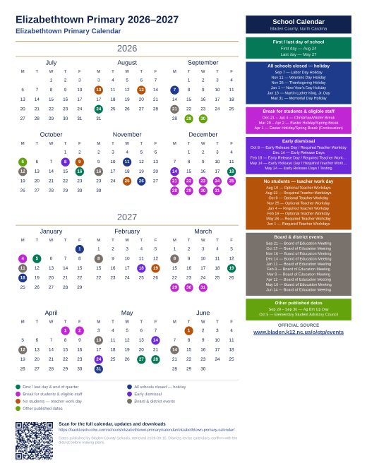 Elizabethtown Primary Calendar preview