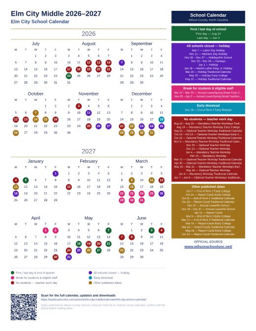 Elm City School Calendar preview