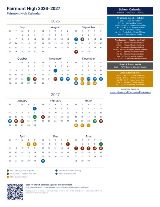 Fairmont High Calendar preview