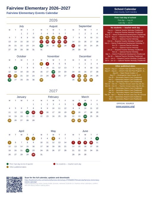 Fairview Elementary Events Calendar preview
