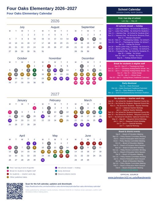 Four Oaks Elementary Calendar preview