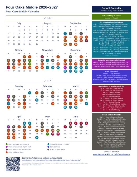 Four Oaks Middle Calendar preview