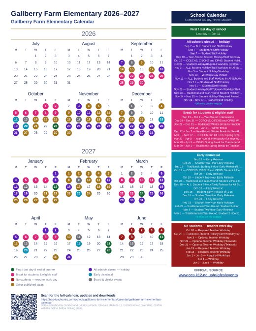 Gallberry Farm Elementary Calendar preview