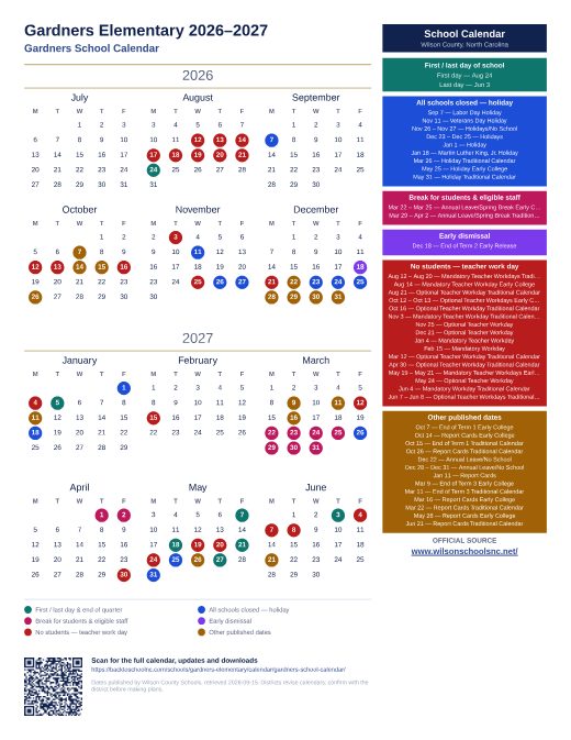 Gardners School Calendar preview