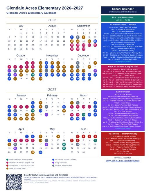 Glendale Acres Elementary Calendar preview