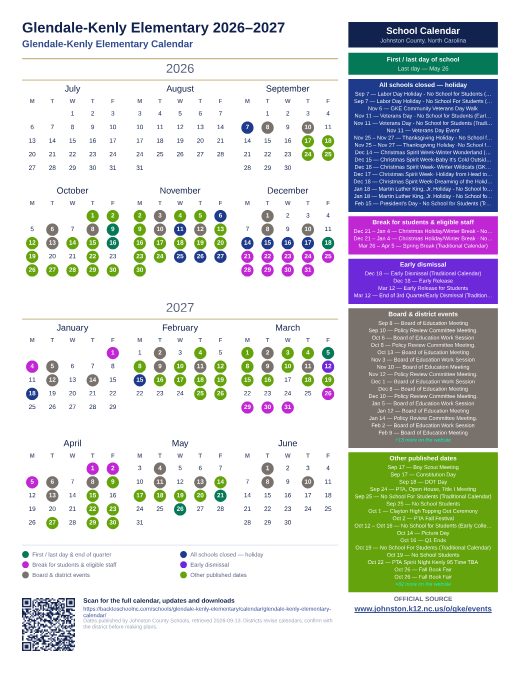 Glendale-Kenly Elementary Calendar preview