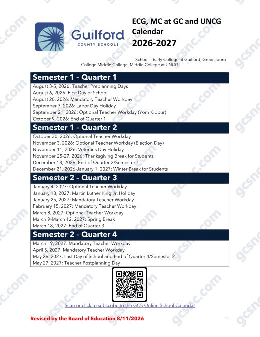 ECG, MC at GC and UNCG Calendar 2026–27 preview