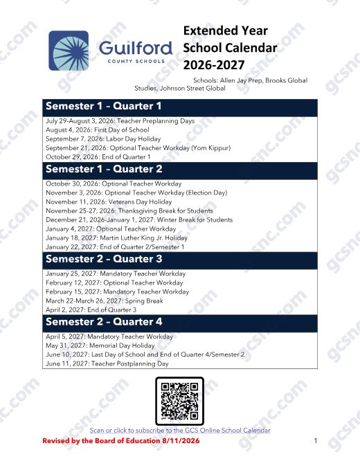 Extended Year Calendar 2026–27 preview