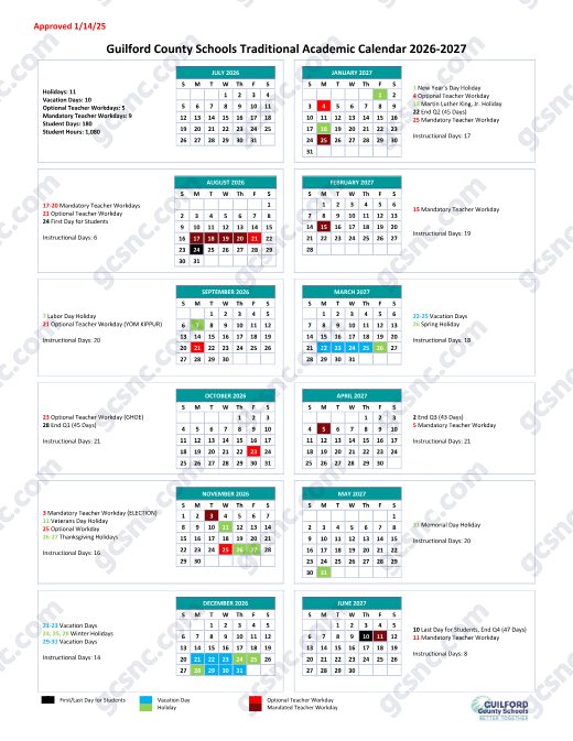 Traditional Calendar 2026–27 preview
