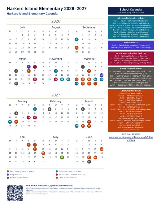 Harkers Island Elementary Calendar preview