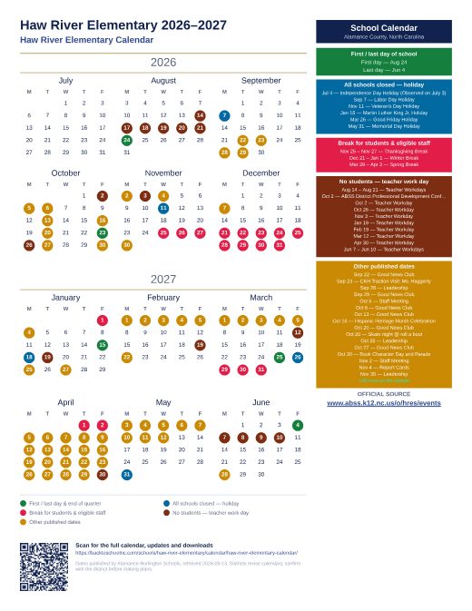 Haw River Elementary Calendar preview