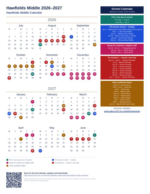 Hawfields Middle Calendar preview