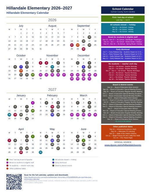 Hillandale Elementary Calendar preview
