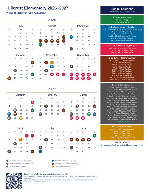 Hillcrest Elementary Calendar preview
