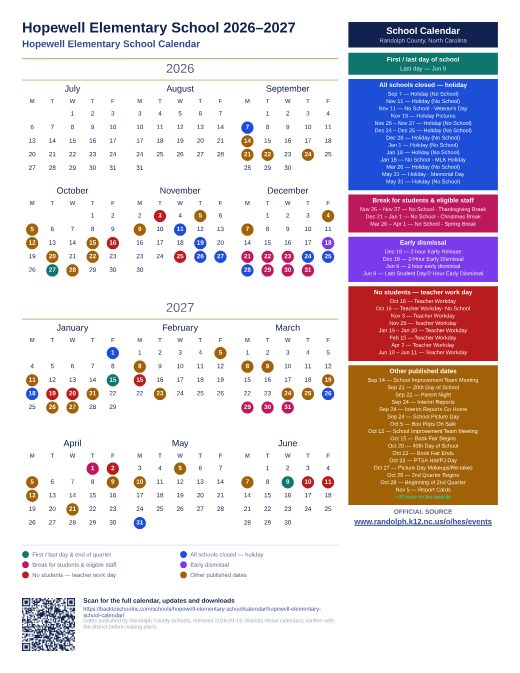 Hopewell Elementary School Calendar preview