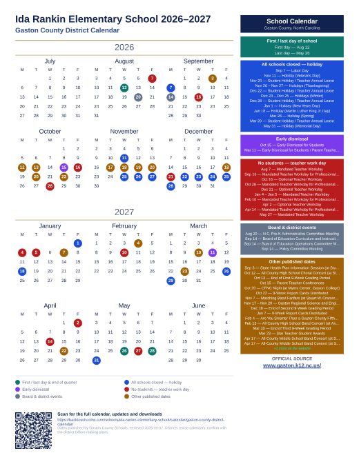 Gaston County District Calendar preview