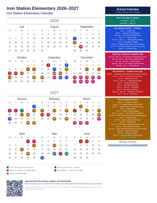 Iron Station Elementary Calendar preview