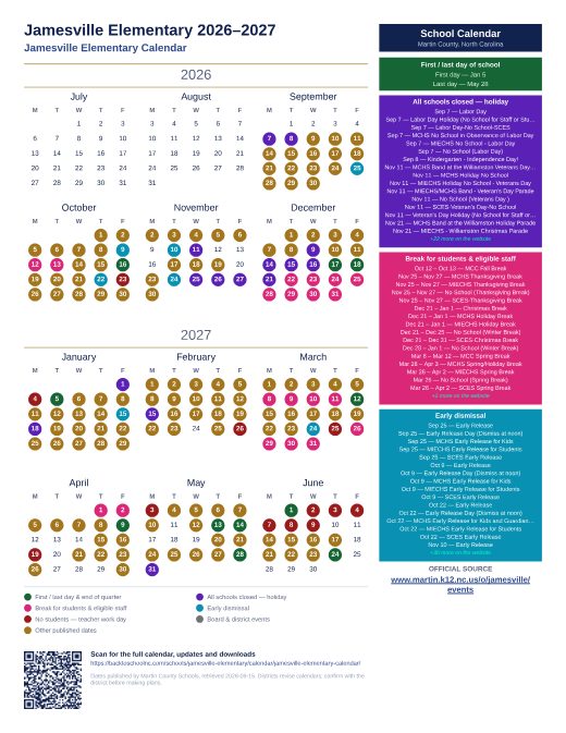 Jamesville Elementary Calendar preview