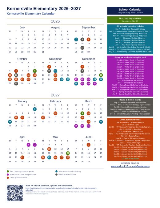 Kernersville Elementary Calendar preview