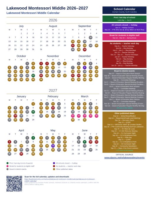 Lakewood Montessori Middle Calendar preview