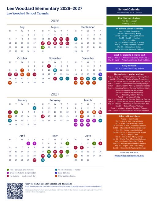Lee Woodard School Calendar preview