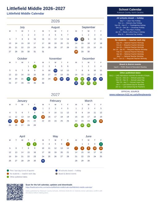 Littlefield Middle Calendar preview