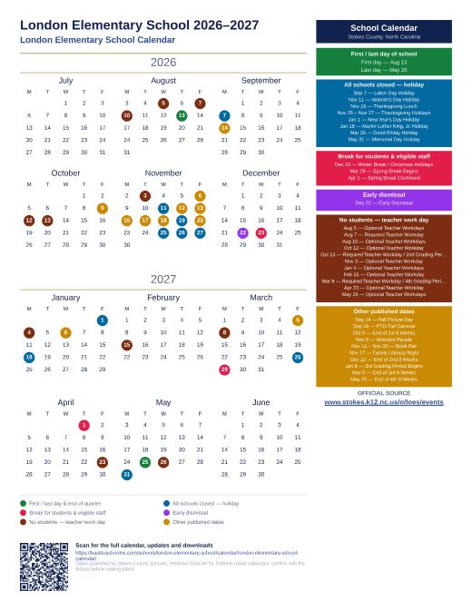 London Elementary School Calendar preview
