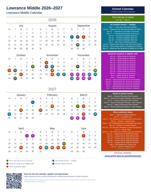 Lowrance Middle Calendar preview