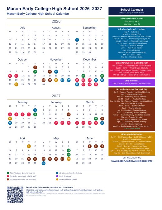 Macon Early College High School Calendar preview