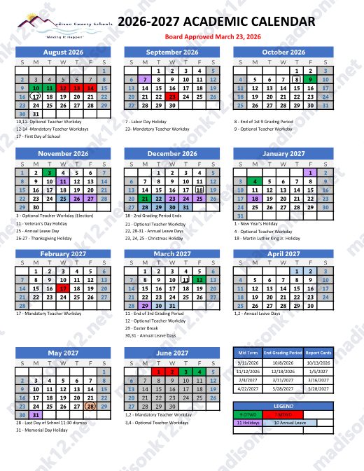 2026-2027 Calendar preview