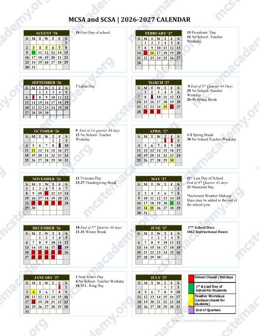 2026-2027 Calendar preview