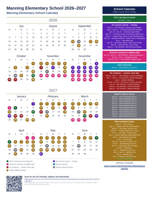 Manning Elementary School Calendar preview
