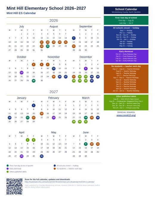 Mint Hill ES Calendar preview