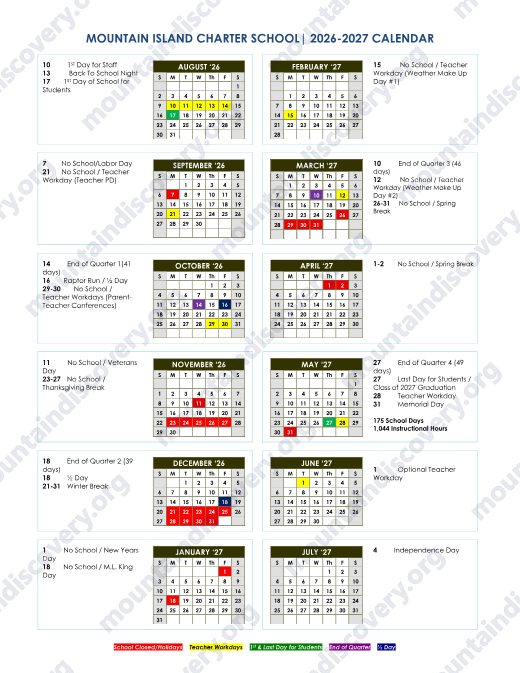 2026-2027 Calendar preview