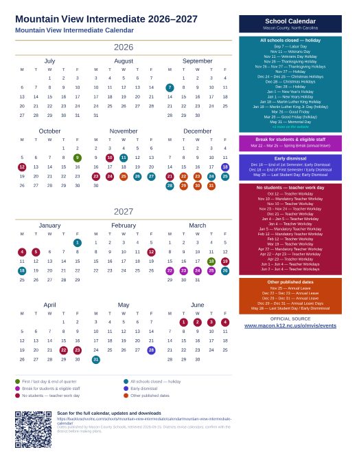 Mountain View Intermediate Calendar preview