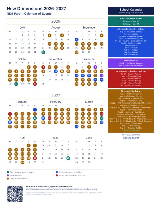 NDS Parent Calendar of Events preview