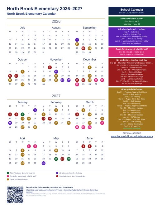 North Brook Elementary Calendar preview