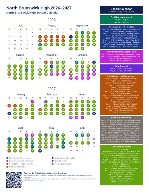 North Brunswick High School Calendar preview