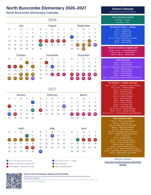 North Buncombe Elementary Calendar preview