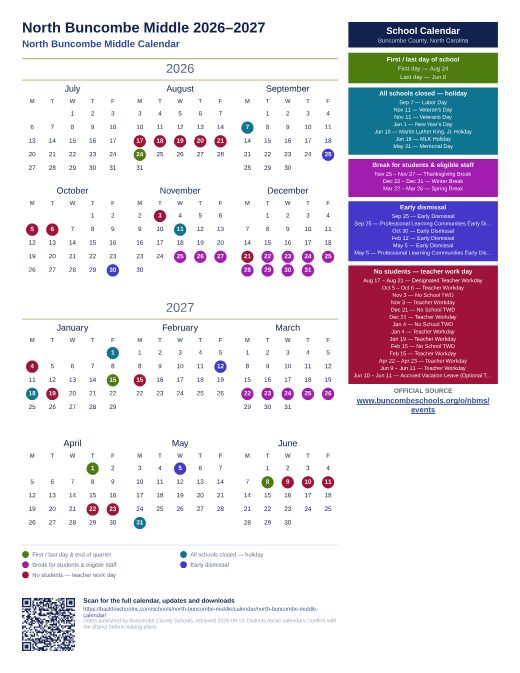 North Buncombe Middle Calendar preview