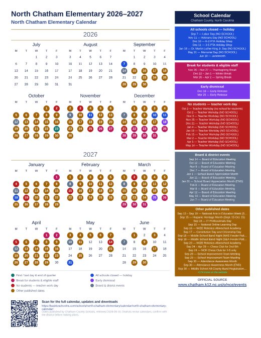 North Chatham Elementary Calendar preview