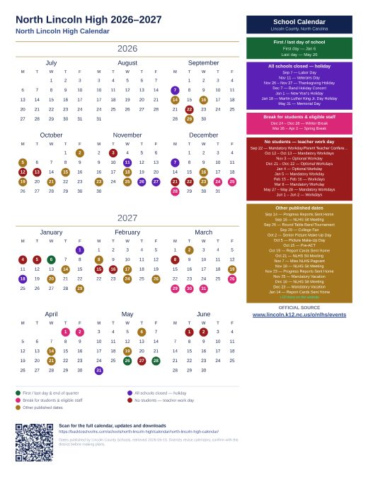 North Lincoln High Calendar preview
