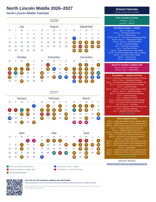 North Lincoln Middle Calendar preview