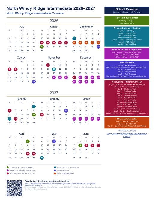 North Windy Ridge Intermediate Calendar preview