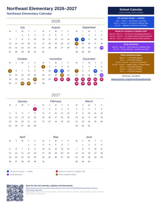 Northeast Elementary Calendar preview